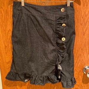 Denim Pencil Skirt with Ruffles